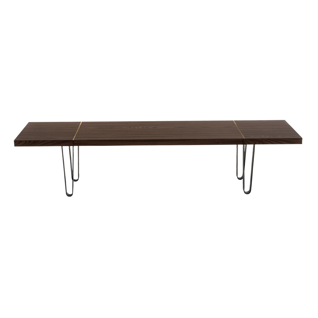 Banca de madera aglomerada con soportes de hierro