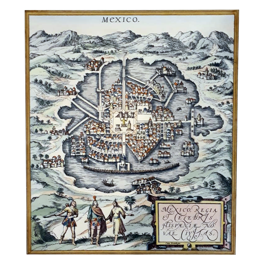 Mexico Regia et Celebris Hispaniae Novae Civitas. Grabado coloreado