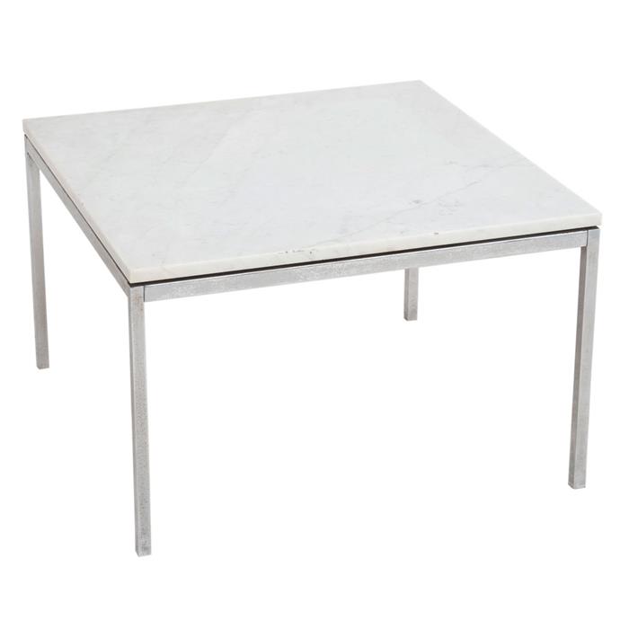 Florence Knoll para Knoll Internacional de México. Mesa lateral en acero cromado con cubierta de melamina blanca
