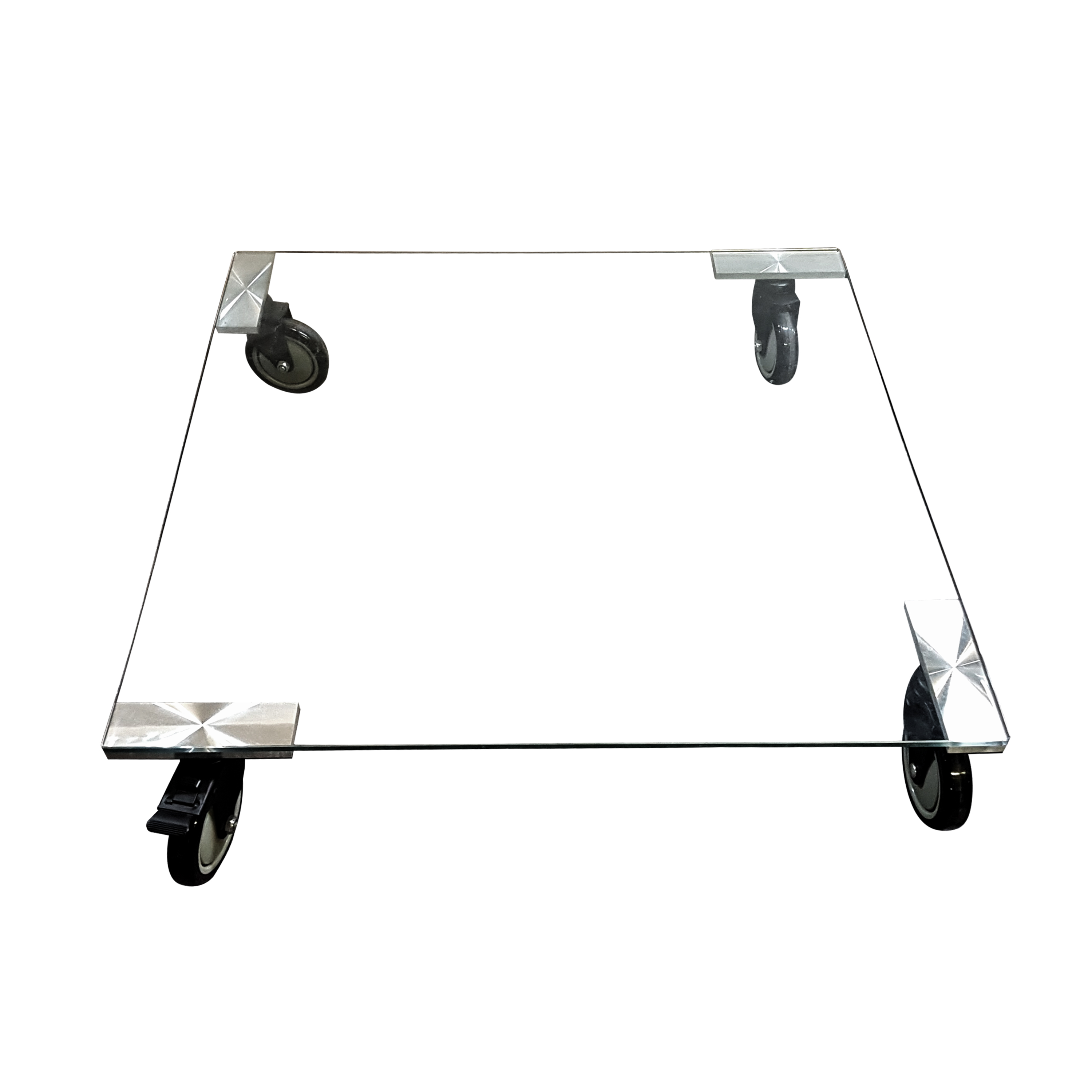 Mesa de centro en vidrio con ruedas de acero