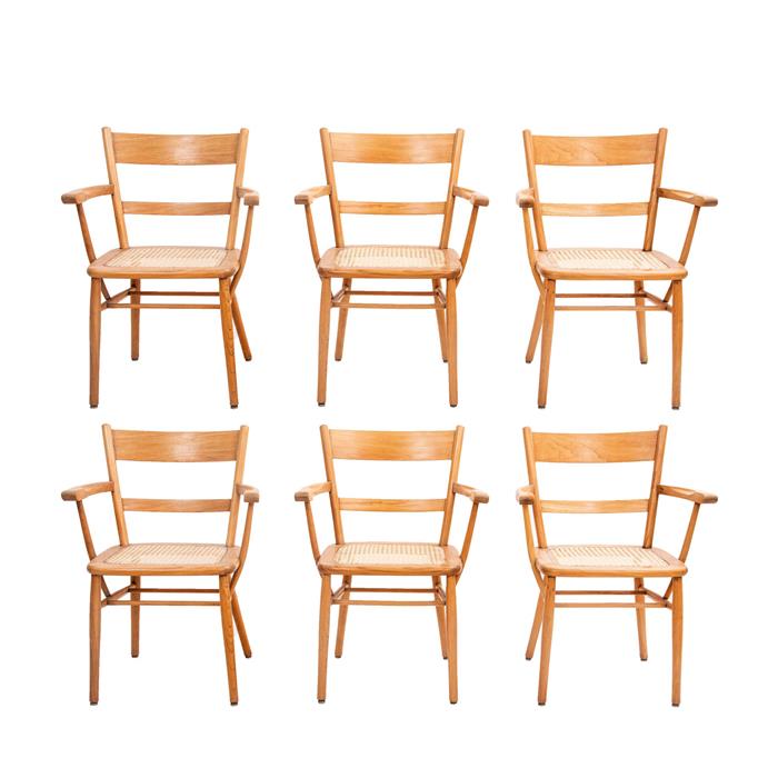 La Malinche. Juego de 6 sillones en madera de olmo con asientos de bejuco