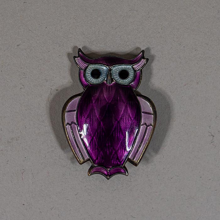 David Andersen. Broche de plata Sterling con barniz en forma de búho