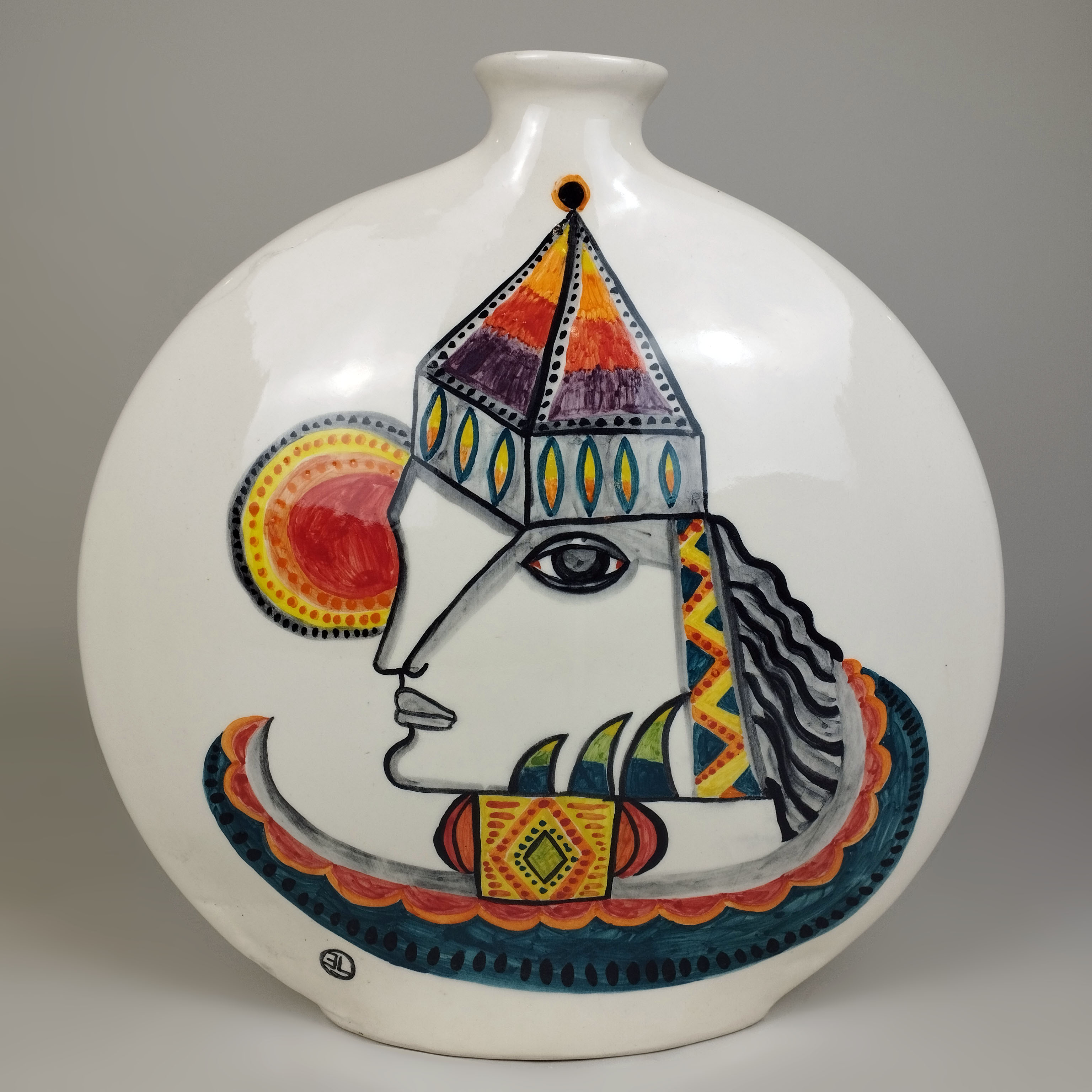 Eric Ledoux. Hombre de perfil. Florero soliflor en cerámica de Cuernavaca