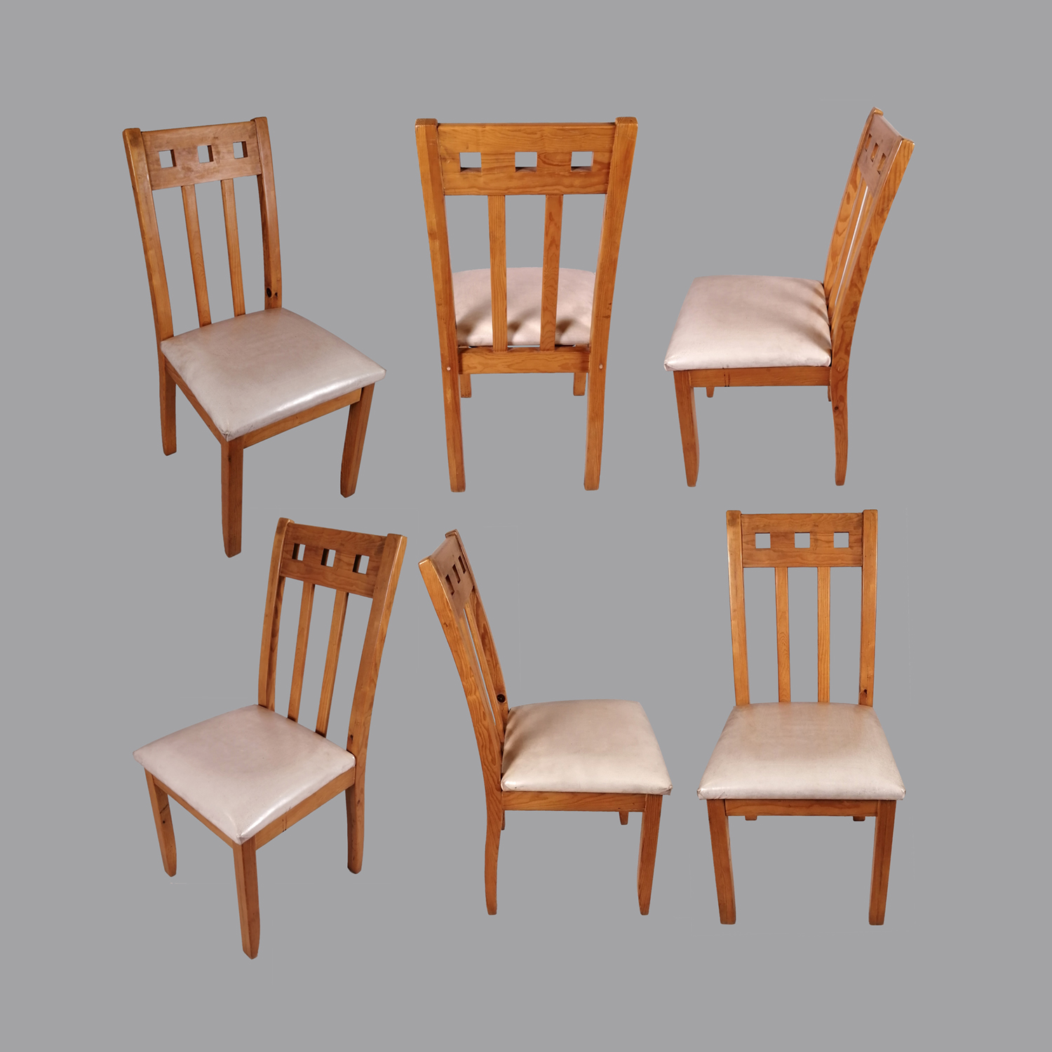 Juego de 6 sillas de comedor en madera de pino, estilo Barragán