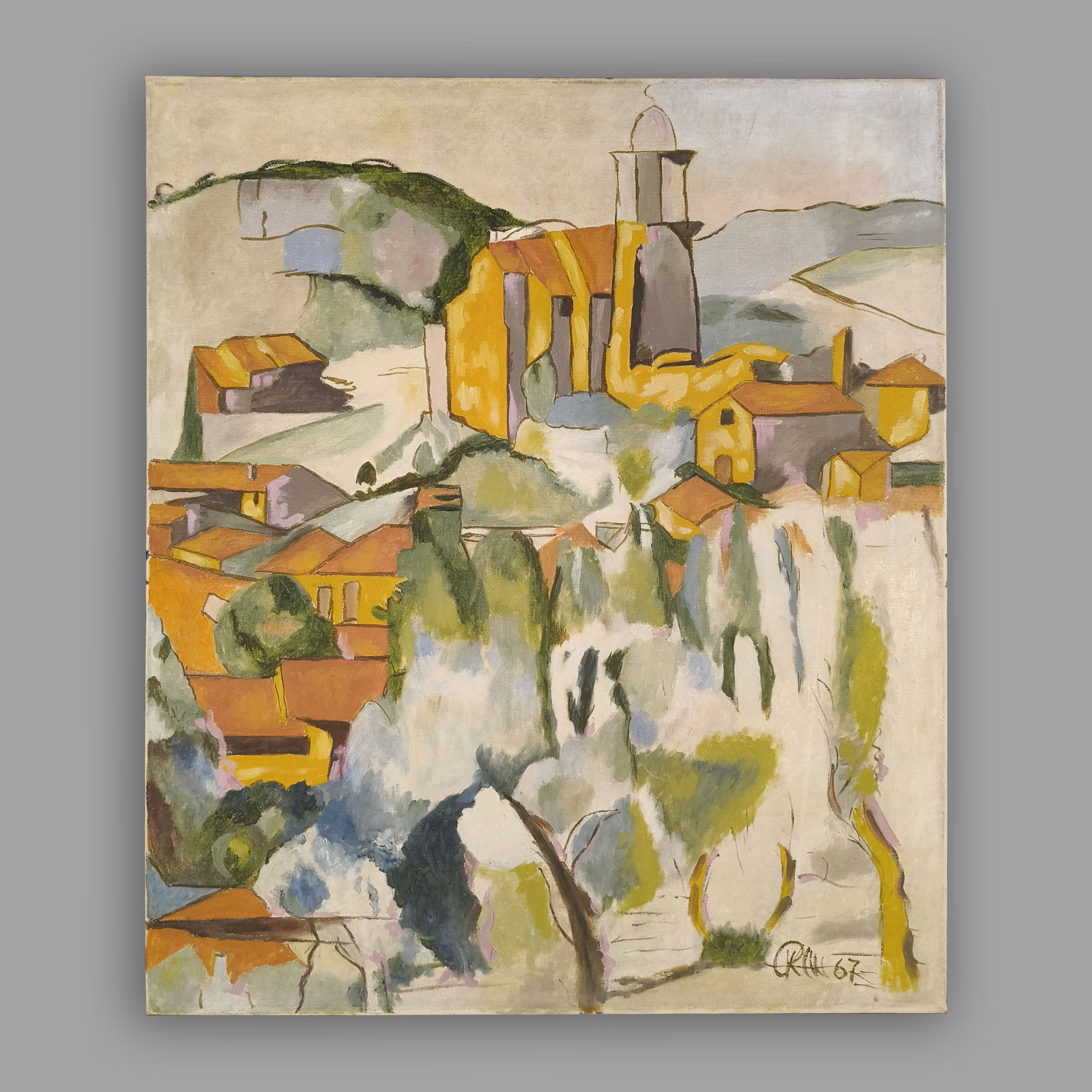 Firma no identificada. Gardanne. Acrílico sobre tela. Copia de pintura de Cezanne
