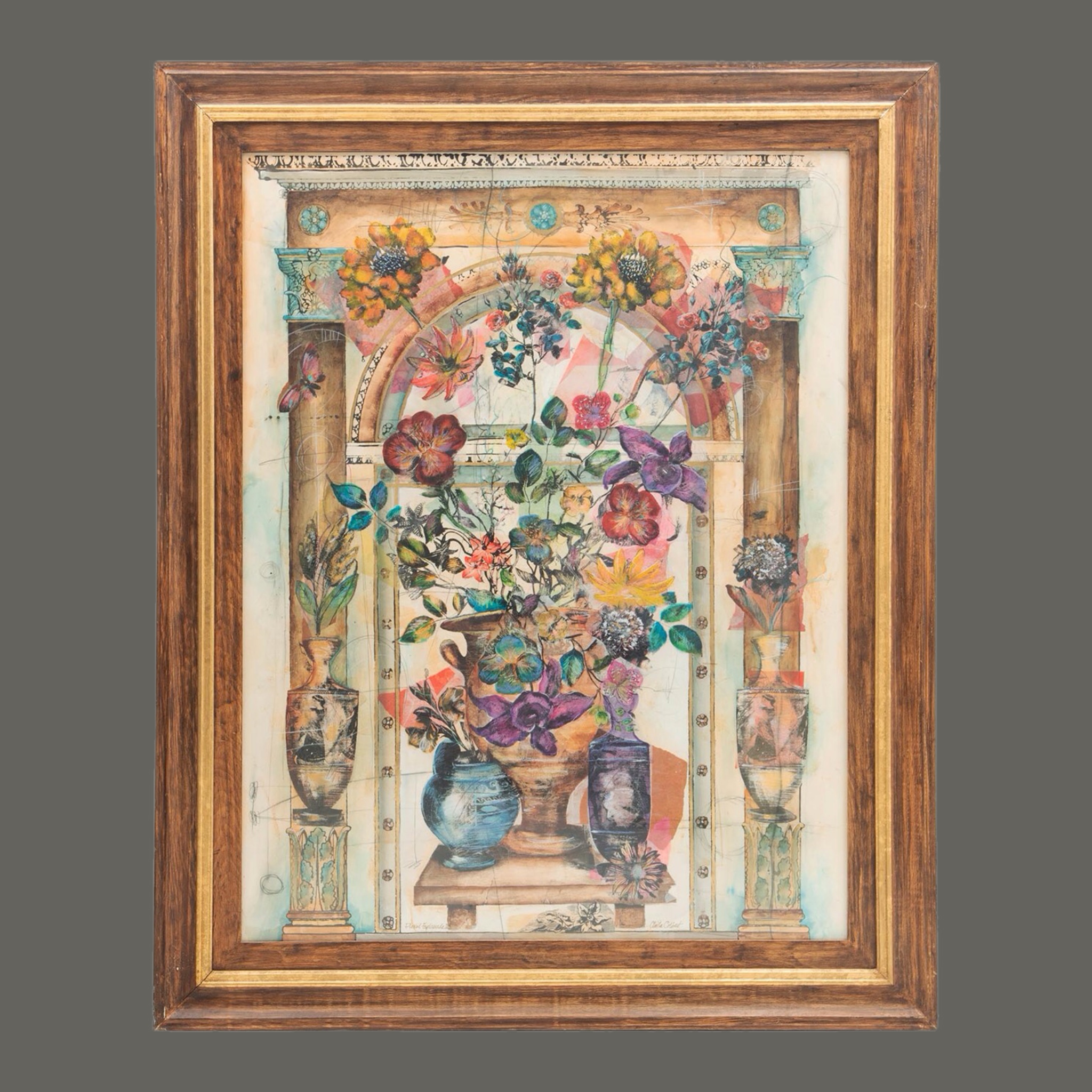 ANITA COLBERT. Floral Esplanade II. Técnica mixta, grabado. Firmado. 
