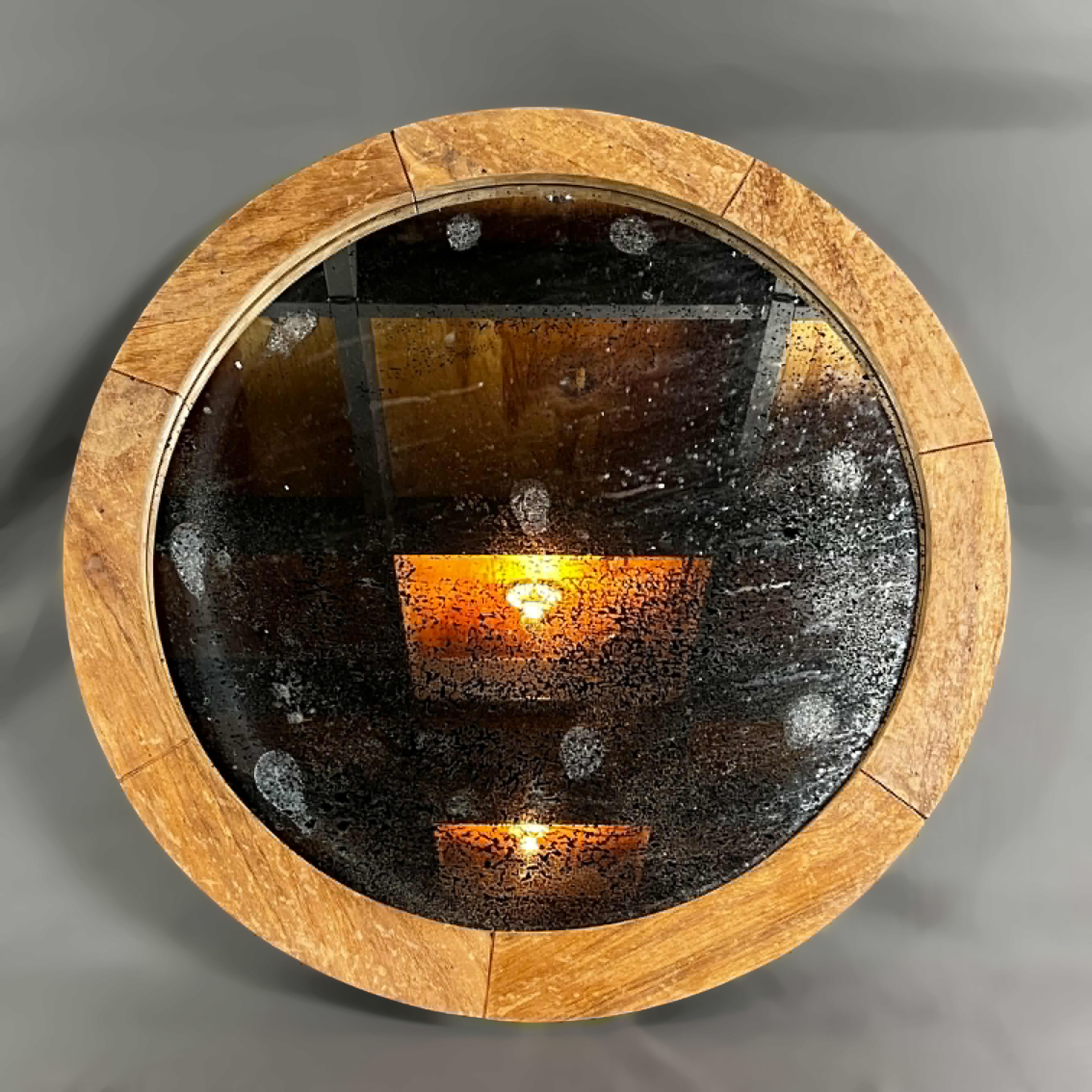 Espejo redondo en madera de nogal