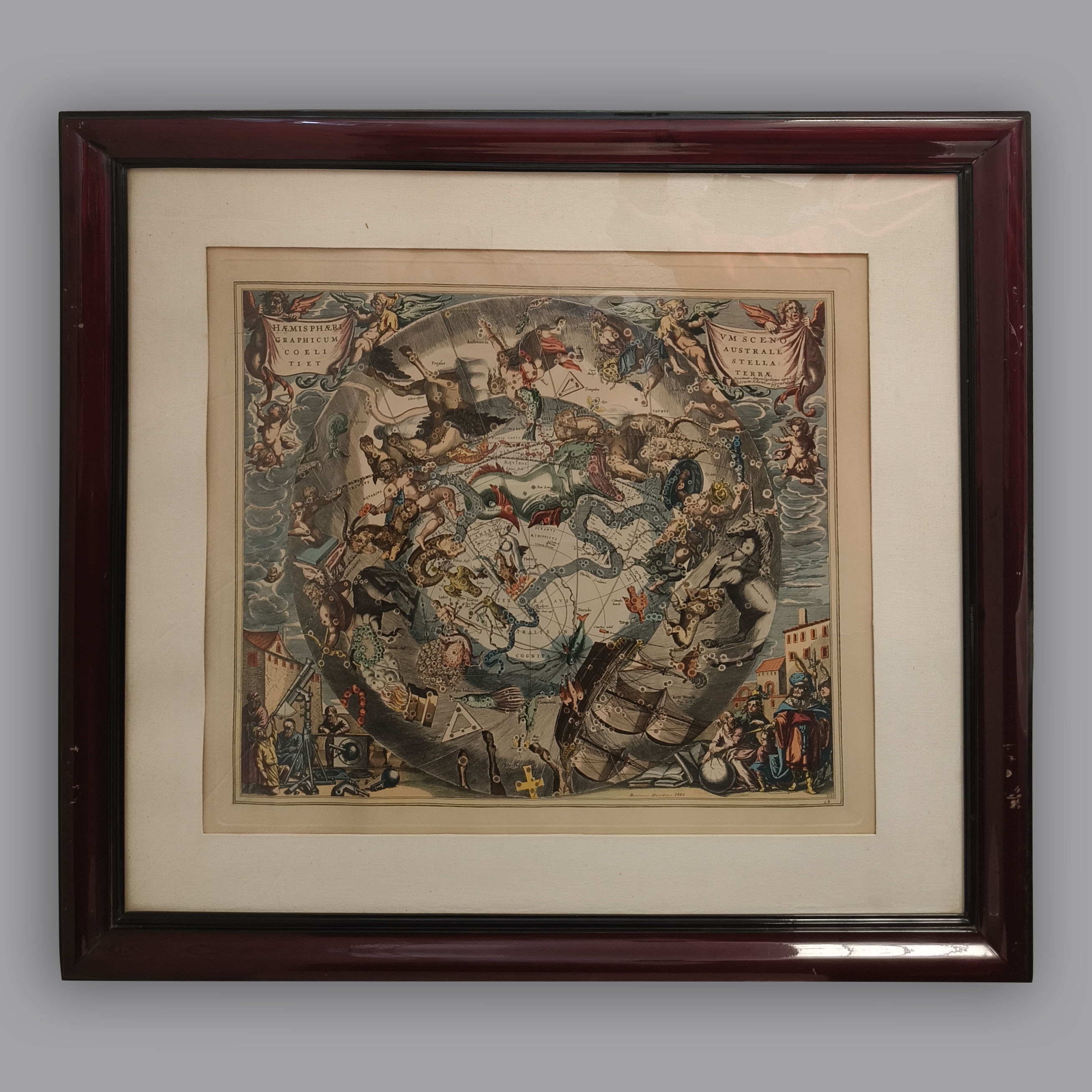 Después de Henricus Hondius. Haemisphaerium Scenographicum Australe Coeli Stellati Et Terrae