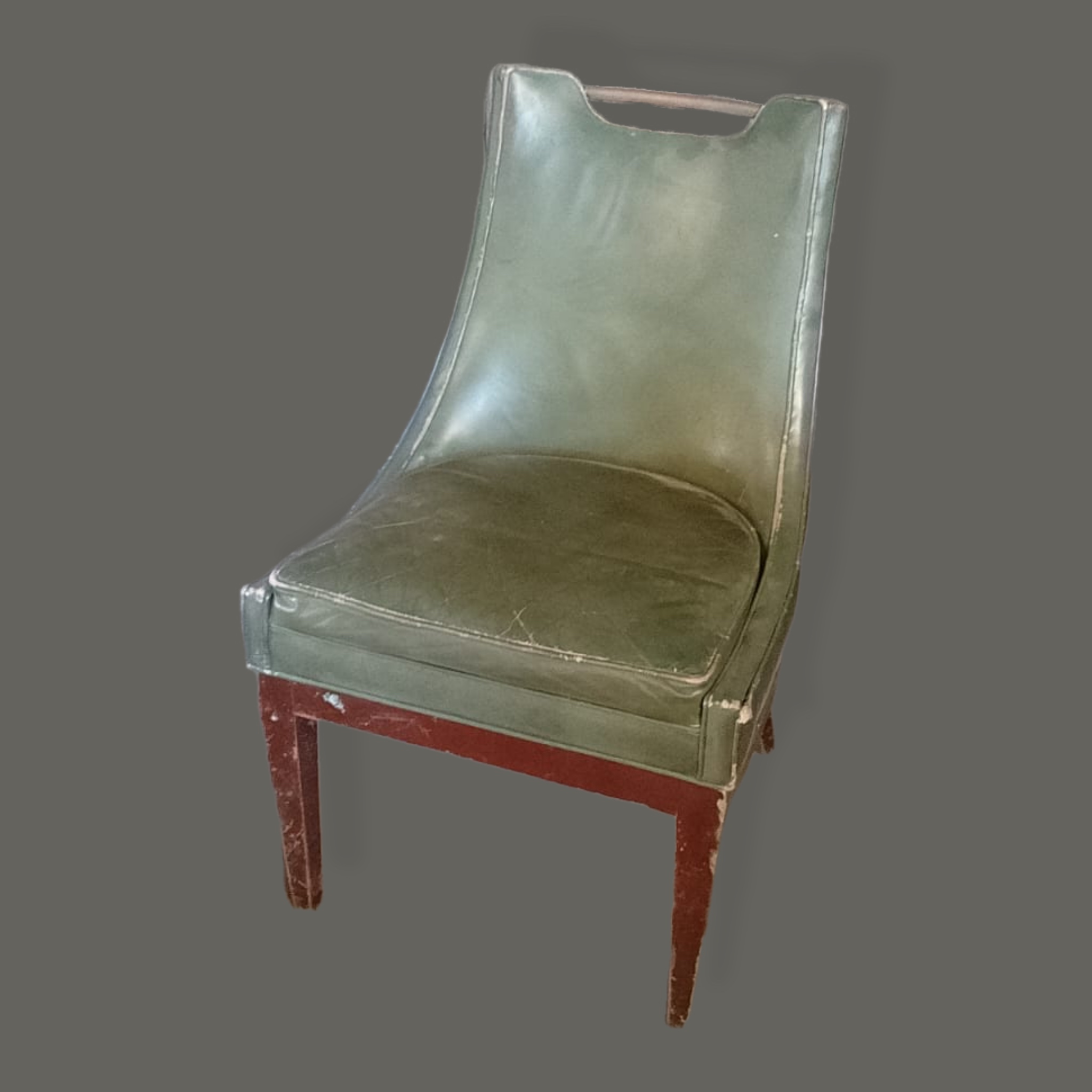 Arturo Pani. Silla de comedor en bronce, caoba y piel verde