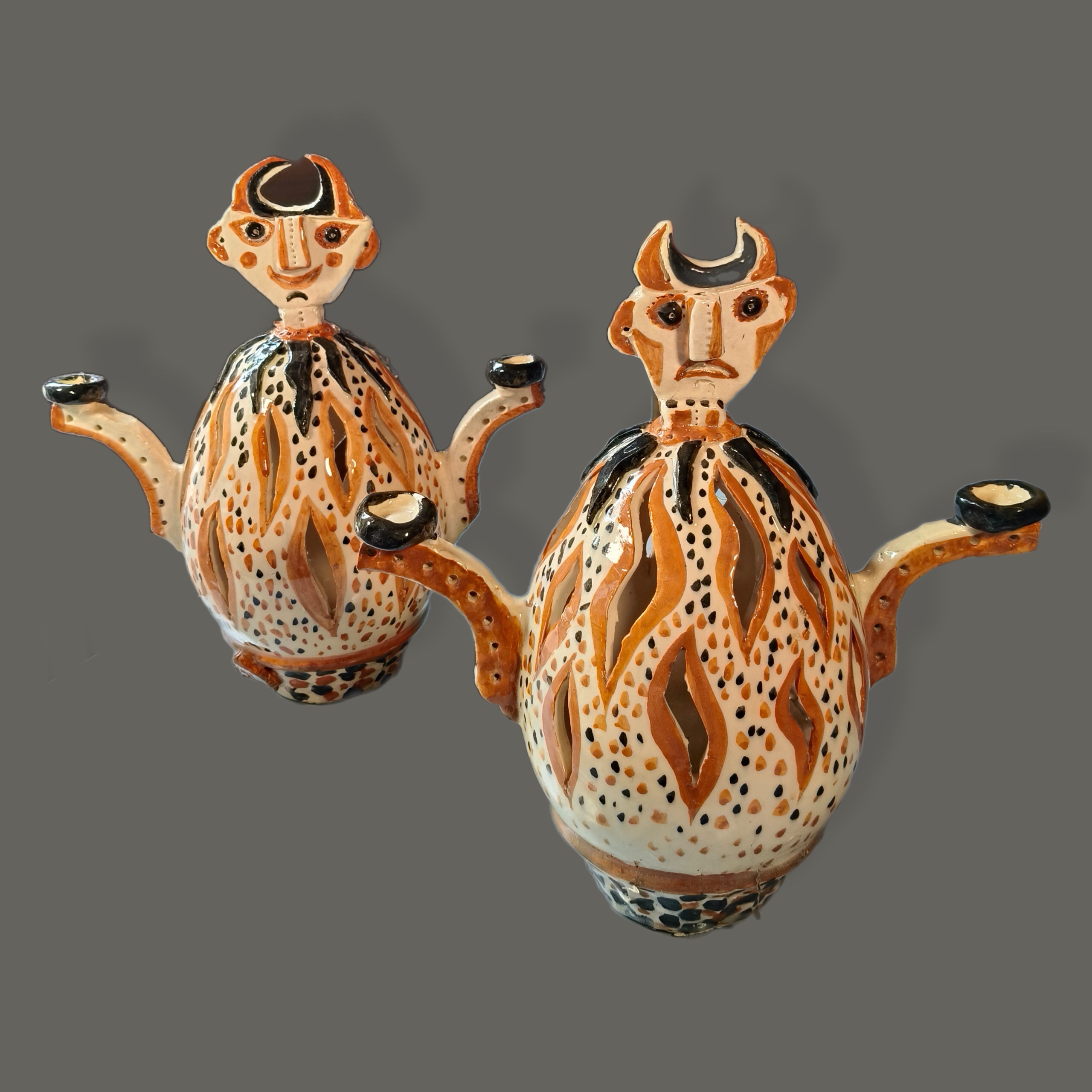 Eric Ledoux. Par de candelabros Huevos pintados a mano