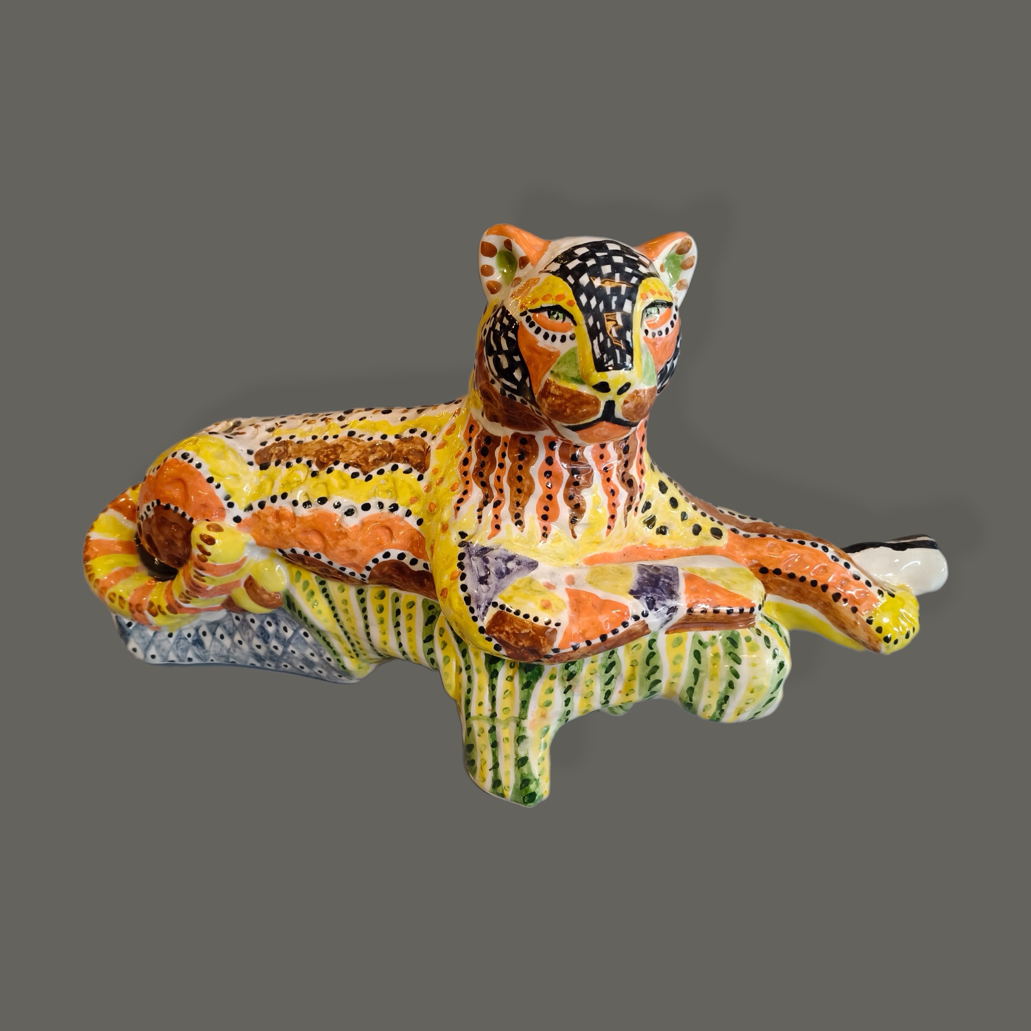 Eric Ledoux. Leopardo. Escultura de ceramica pintada a mano