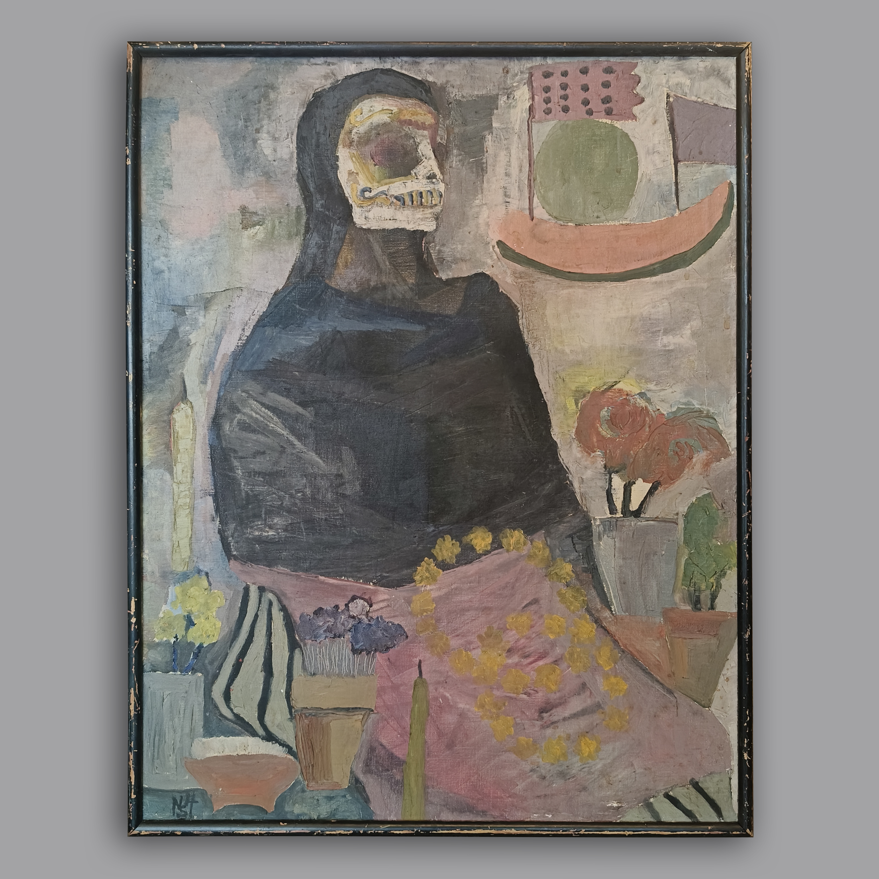 Firma no identificada. Sin título (Catrina). Óleo sobre tela