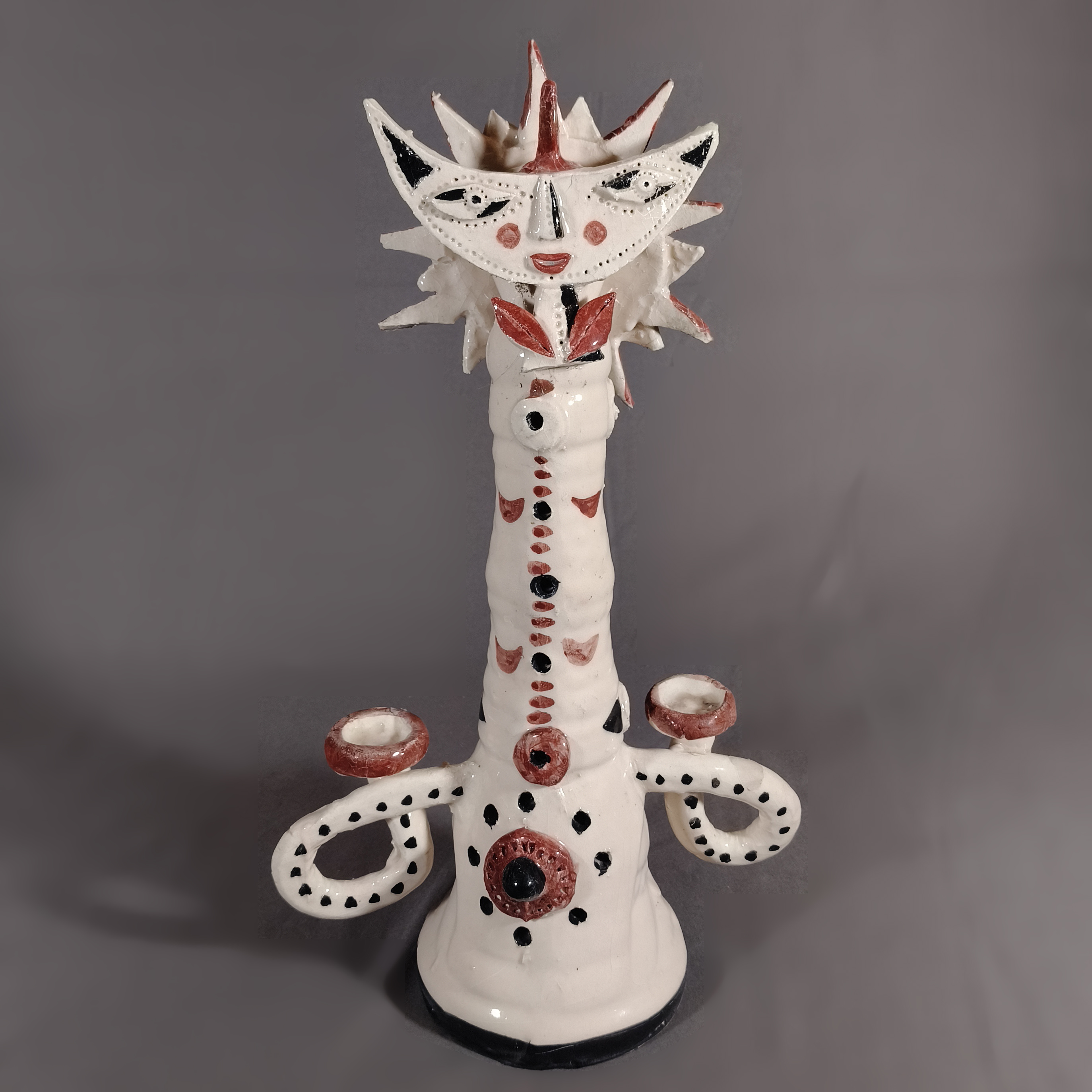 Eric Ledoux. Candelabro Sol y Luna en cerámica policromada